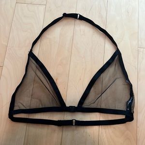 For love & lemons black mesh adjustable triangle bralette - halter front close